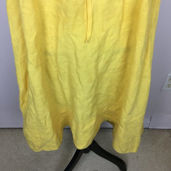 Eileen Fisher Tank Tunic Swing Dress Size M Womans Yellow Linen Drawstring Waist - Picture 11 of 13